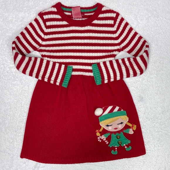 Jingled & joy candy cane Stripes jingle bell elf sweater dress small 5/6 - Picture 1 of 6